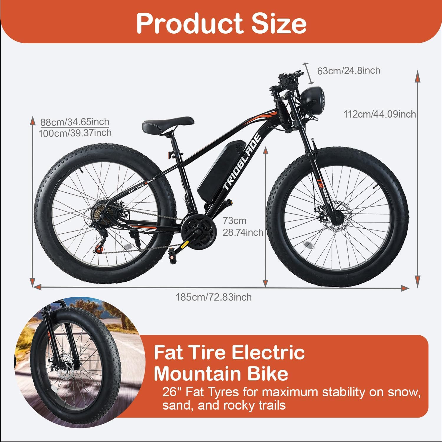 26" Electric Bikes for Adults Fat Tire Electric Mountain Bike with 36V 10.4AH Battery&250W Motor E-bike 21Speed with LCD Display Electric Commuter Bicycle for Men and Women (26inch Fat Tire ebike)