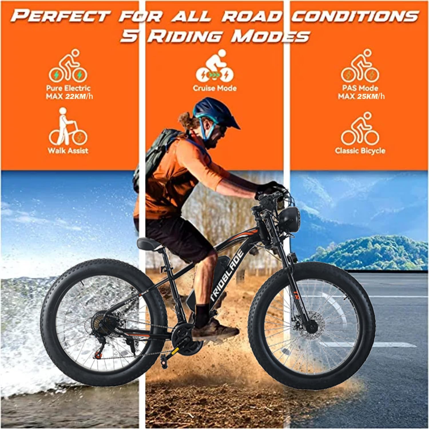 26" Electric Bikes for Adults Fat Tire Electric Mountain Bike with 36V 10.4AH Battery&250W Motor E-bike 21Speed with LCD Display Electric Commuter Bicycle for Men and Women (26inch Fat Tire ebike)